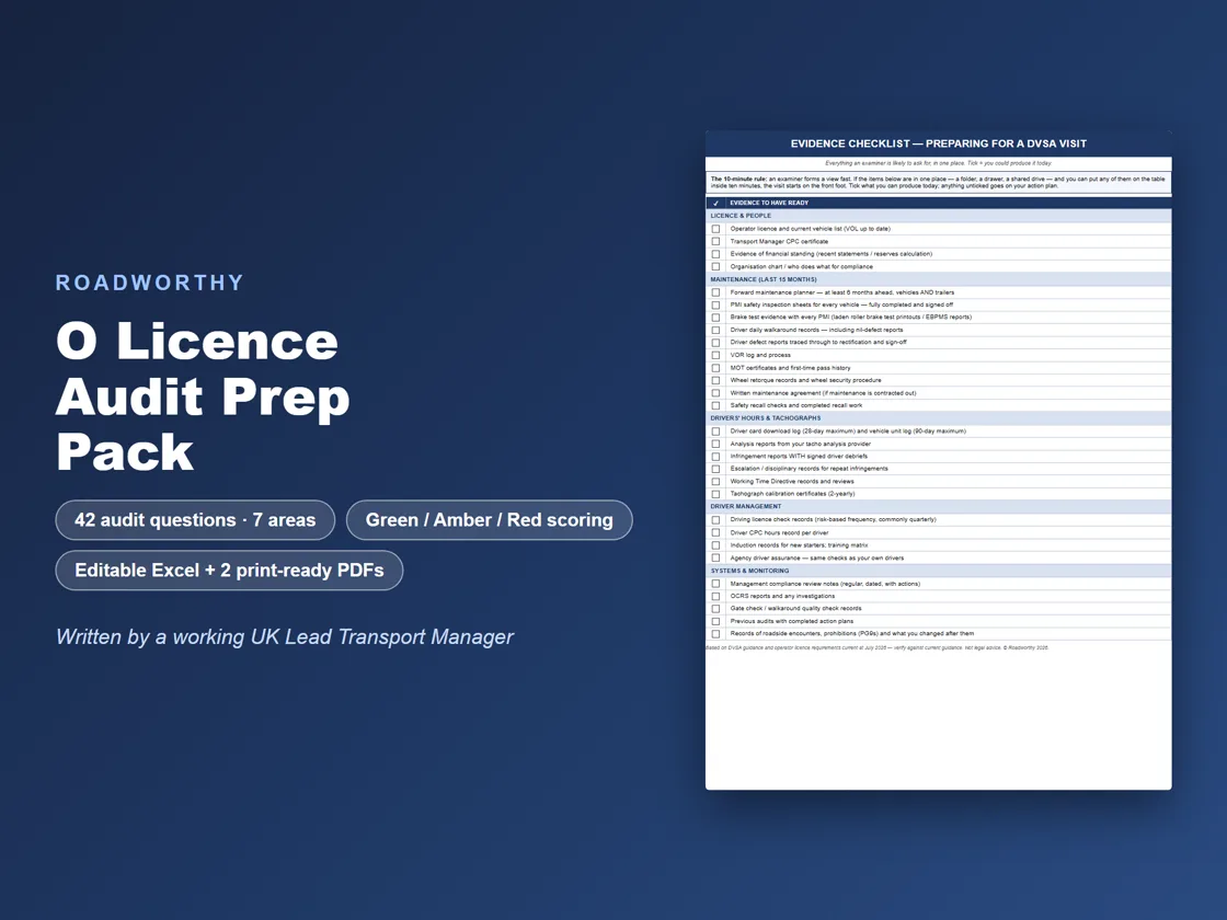 O Licence Audit Prep Pack: cover and the visit evidence checklist