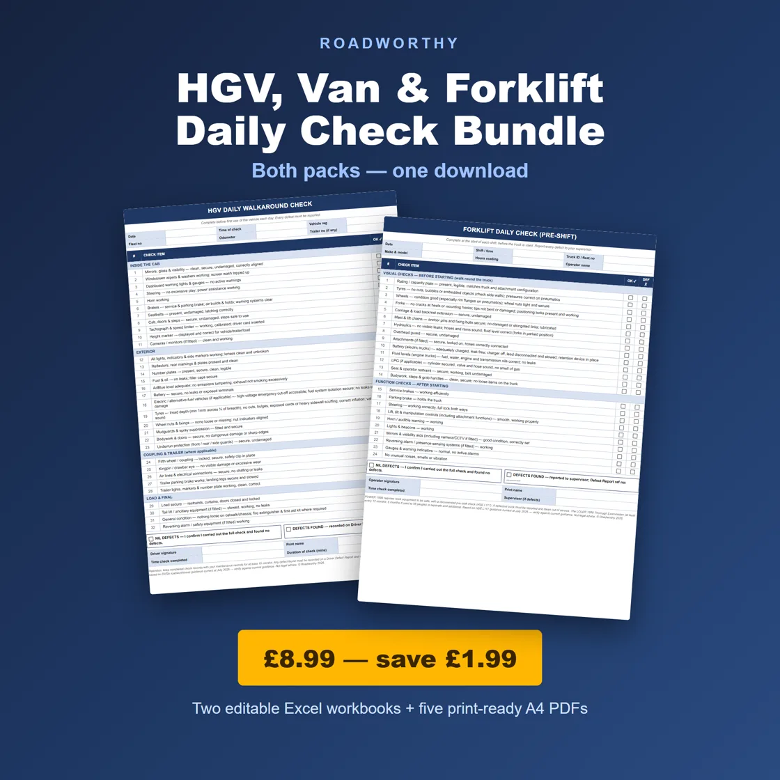 Fleet Daily Check Bundle: vehicle and forklift paperwork