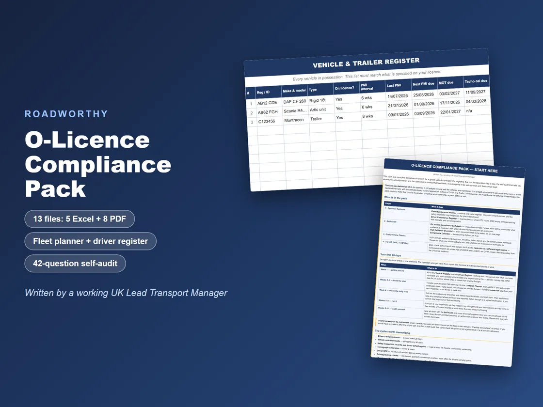 O-Licence Compliance Pack: the vehicle and trailer register and the start-here guide